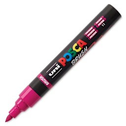 Posca Brush Paint Marker - Fuchsia, Brush Tip, 1 - 4 mm, cap off
