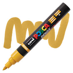 Posca Brush Paint Marker - Ochre, Brush Tip, 1 - 4 mm marker with swatch