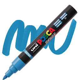 Posca Brush Paint Marker - Turquoise, Brush Tip, 1 - 4 mm marker with swatch