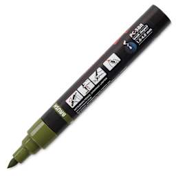Posca Brush Paint Marker - Khaki Green, Brush Tip, 1 - 4 mm, cap off