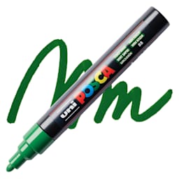 Posca Paint Marker - Forest Green, Medium Bullet Tip, swatch and marker