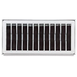 Blick Studio Square Soft Pastels - Carbon Black, Set of 12 pastels shown inside packaging