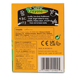 Crayola Anti-Dust Chalk - White, Pack of 144, back of one single pack of 12