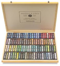 Sennelier Soft Pastels - Set of 100, Landscape Colors, Wood Box (box open to show contents)