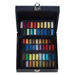 Sennelier Soft Pastels - Set of 60, Assorted Colors, Half-Sticks, Black Wood Box, pastels shown
