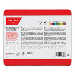 Caran d'Ache Neocolor II Aquarelle Artists' Pastels - Blick Exclusive! Set of 15, Botanical and Earth Tones, back of packaging