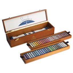Schmincke Soft Pastels - Set of 48, Assorted Colors, 1930's Retro Edition, Wood Box, Full Stick, opened, showing contents