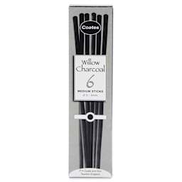 Coates Premium Artist's Willow Charcoal - Medium, Box of 6, in packaging