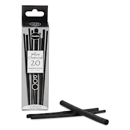 Coates Premium Artist's Willow Charcoal - Assorted, Box of 20, with packaging