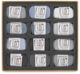 Townsend Terrages Pastel Set of 12 Gray Colors shown in cushioned open box
