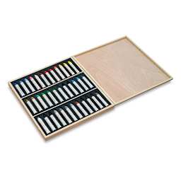 Sennelier Oil Pastels Grand Set - Open wooden box with 36 pastels in trays shown