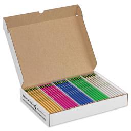 Dixon Ticonderoga Pencils - Box of 150, Metallic, Pre-Sharpened, open packaging showing contents