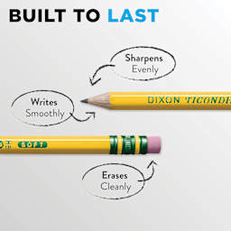 Built to last. Sharpens evenly. Writes smoothly. Erases Cleanly.