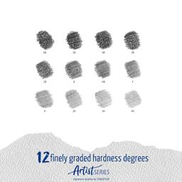 12 finely graded hardness degrees. Artist series. Signature quality by Staedtler.