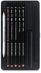 Noir Charcoal Drawing Set - Components of set shown in open tin