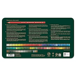 Faber-Castell Polychromos Pencil Set - Set of 102, Maximum Lightfastness, Assorted Colors, back of packaging