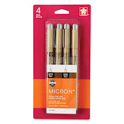 Sakura Pigma Micron Pens - Set of 4, Black and Sepia, Extra Fine Sizes, packaging