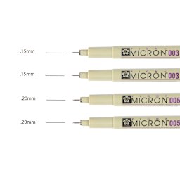 Sakura Pigma Micron Pens - Extra Fine, Set of 4, Black and Sepia, 003 and 005 (pens with color swatches)
