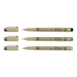Sakura Pigma Micron Pens - Set of 3, Black and Gray, 08 (set contents with caps off)