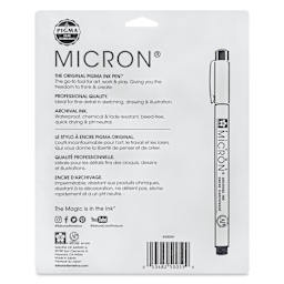 Sakura Pigma Micron Pens - Set of 10, Black, Fine and Bold Sizes, back of packaging