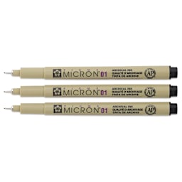 Sakura Pigma Micron Pens - Set of 3, Black, 01, caps off