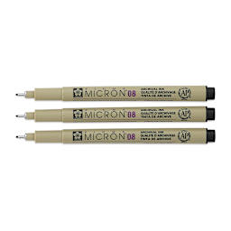 Sakura Pigma Micron Pens - Set of 3, Black, 08, caps off