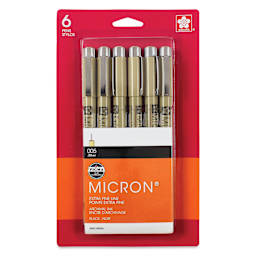 Sakura Pigma Micron Pens - Set of 6, Black, 005, packaging