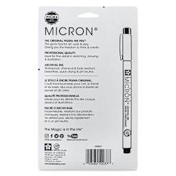 Sakura Pigma Micron Pens - Set of 6, Black, 03, back of packaging