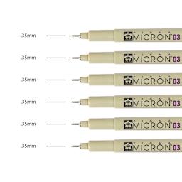 Sakura Pigma Micron Pens - Set of 6, Black, 03 (pens with color swatch)