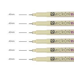 Sakura Pigma Micron Pens - Set of 6, Black, 05 (pens with color swatch)
