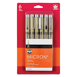 Sakura Pigma Micron Pens - Set of 6, Black, 08, packaging