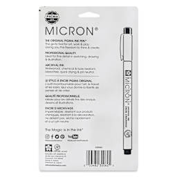 Sakura Pigma Micron Pens - Set of 6, Black, Extra Fine and Fine Sizes, back of packaging
