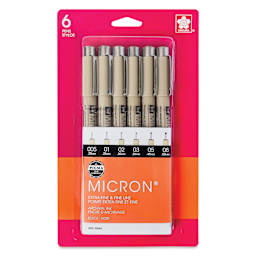Sakura Pigma Micron Pens - Set of 6, Black, Extra Fine and Fine Sizes, packaging