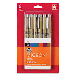 Sakura Pigma Micron Pens - Set of 6, Assorted Colors, 01, packaging