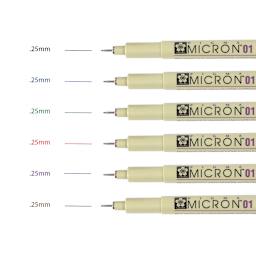 Sakura Pigma Micron Pens - Set of 6, Assorted Colors, 01 (set contents with color swatch)