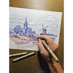 Sakura Pigma Micron, Brush and Graphic Marker, farmstead drawing