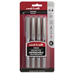 Uni-Ball Vision Rollerball Pen - Assorted Colors, 0.7 mm, Pkg of 4, front of packaging