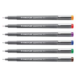 Staedtler Pigment Liner Pens - Set of 6, Assorted Colors, Fine Tip, 0.5 mm