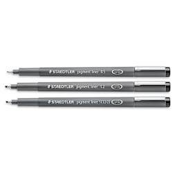 Staedtler Pigment Liner Pens - Set of 3, Black, Chisel and Fine Tip, Assorted Sizes