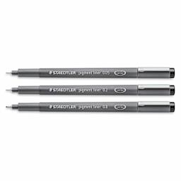 Staedtler Pigment Liner Pens - Set of 3, Black, Fine Tip, Assorted Sizes