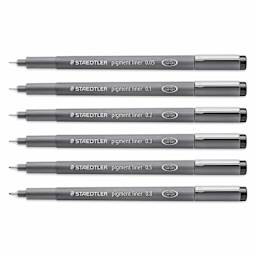 Staedtler Pigment Liner Pens - Set of 6, Black, Fine Tip, Assorted Sizes