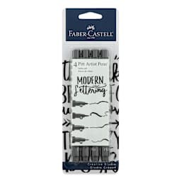 Faber-Castell Pitt Artist Pens - Modern Lettering Set, Black, Set of 4, Assorted Nibs front of packaging