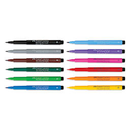 Faber-Castell Pitt Artist Pens - Studio Gift Box, Set of 12, markers with caps off