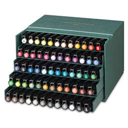 Faber-Castell Pitt Artist Pens - Studio Gift Box, Set of 60, lid open showing marker caps