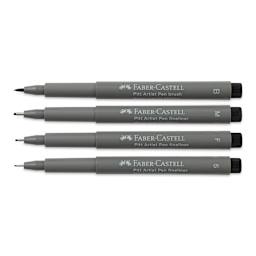 Faber-Castell Pitt Artist Pens- Warm Grey IV, Set of 4, Assorted Nibs (markers with caps removed)