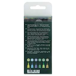 Faber-Castell Pitt Artist Pens- Summer Vibe Colors, Set of 6, Brush Nib (back of package)