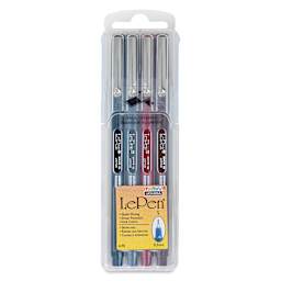Marvy Uchida LePen Fine Line Marker Set  - Dark Colors, Set of 4, front of the pacakging