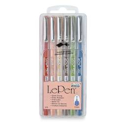 Marvy Uchida LePen Fine Line Marker Set  - Earth Tones, Set of 6, in packaging