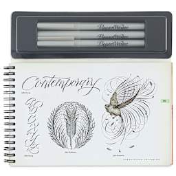 Speedball Textbook Project Kit - Instruction book open to show examples of finished calligraphy