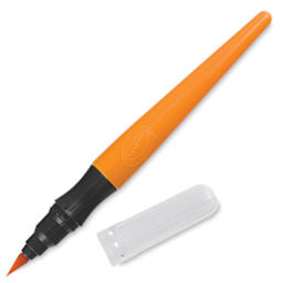 Crayola No Drip Washable Paint Brush Pens - Single orange brush pen at an angle with cap adjacent